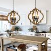 4-Light Rustic Farmhouse Chandelier, 21.7'' Wood Pendant Light Adjustable Hanging Chain, Kitchen Island Chandelier Light Fixture