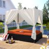 Outdoor Patio Wicker Sunbed Daybed with Cushions, Adjustable Seats - Orange