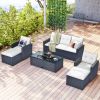 6-piece All-Weather Wicker PE rattan Patio Outdoor Dining Conversation Sectional Set with coffee table, ottomans, removable cushions - Beige