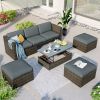 Patio Furniture Sets, 5-Piece Patio Wicker Sofa with Adustable Backrest, Cushions, Ottomans and Lift Top Coffee Table - Gray