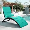 Patio Wicker Sun Lounger, PE Rattan Foldable Chaise Lounger with Removable Cushion and Bolster Pillow, Black Wicker and Beige Cushion - Blue