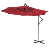 10 Feet Patio Solar Powered Cantilever Umbrella with Tilting System - Wine