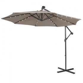 10 Feet Patio Solar Powered Cantilever Umbrella with Tilting System - Beige