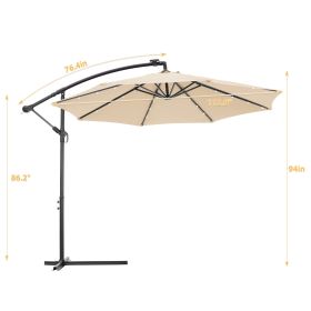 10 FT Solar LED Patio Outdoor Umbrella Hanging Cantilever Umbrella Offset Easy Open Adustment with 24 LED Lights - tan