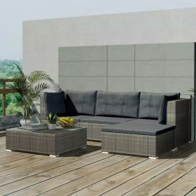 vidaXL 5 Piece Patio Lounge Set with Cushions Poly Rattan Gray - Grey