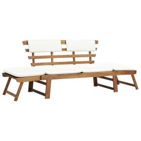 vidaXL Patio Bench with Cushions 2-in-1 74.8" Solid Acacia Wood - Brown