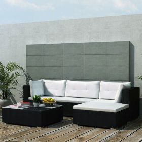 vidaXL 5 Piece Patio Lounge Set with Cushions Poly Rattan Black - Black