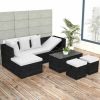 vidaXL 4 Piece Patio Lounge Set with Cushions Poly Rattan Black - Black