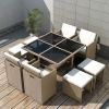 vidaXL 9 Piece Patio Dining Set with Cushions Poly Rattan Beige - Beige