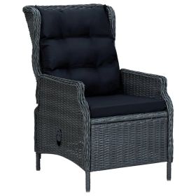 vidaXL Reclining Patio Chair with Cushions Poly Rattan Dark Gray - Grey