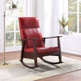 Raina Rocking Chair; Red PU & Espresso Finish - 59931