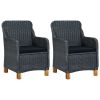 vidaXL Patio Chairs with Cushions 2 pcs Poly Rattan Dark Gray - Grey