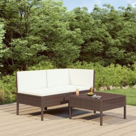 vidaXL 3 Piece Patio Lounge Set with Cushions Poly Rattan Brown - Brown