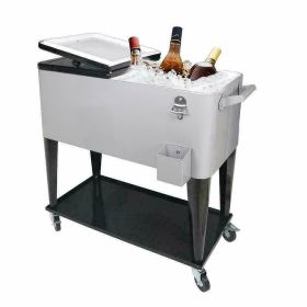 Outdoor 80QT Rolling Party Iron Spray Cooler Cart Ice Bee Chest Patio Warm Shelf - Silver