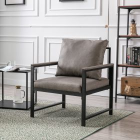 Modern Faux Leather Accent Chair with Black Powder Coated Metal Frame; Single Sofa for Living Room Bedroom; Gray - as pic