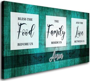 Canvas Wall Art ''Bless The Food Before Us'' Quote Painting; Wall Art for Living Room; Green Canvas Prints Picture Wall Decor; Dining Room Bedroom