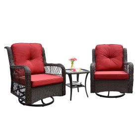 Outdoor Bistro Set 3 Pieces;  Outdoor Resin Wicker Swivel Rocker Patio Chair;  Outdoor Rattan Conversation Sets - Red