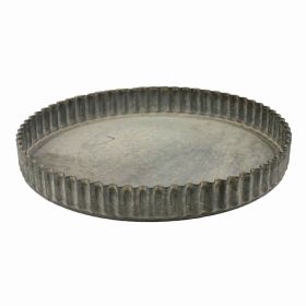 6 Inch Round Metal Frame Tray with Crimped Edges; Gray; DunaWest