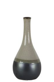 Bellied Stoneware Vase With Black Banded Rim; Small; Glossy Gray; DunaWest - Default