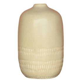 7 Inch Round Ceramic Vase; Textured Design; Small; Beige; DunaWest - Default