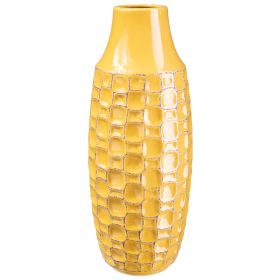 Sienna 12 Inch Tall Ceramic Vase with Handcrafted Cubic Design; Yellow; DunaWest - Default