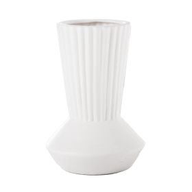 Kurt 6.5 Inch Ceramic Vase with Corrugated Design; White; DunaWest - Default