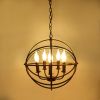 5-Light Globe Sphere Orb Cage Flush-Mount Chandelier Black Pendant Light Farmhouse Chandelier Candle Globe Ceiling Light Fixture - as picture