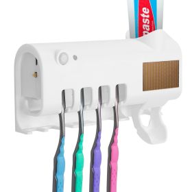 Wall Mounted Toothbrush Sanitizer Holder IR Induction UV Sanitization Rack with 4 Slots Toothpaste Dispenser for Bathroom - White