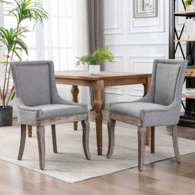 Furniture; Ultra Side Dining Chair;  Thickened fabric chairs with neutrally toned solid wood legs;  Bronze nail head;  Set of 2 - Gray