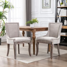 Furniture; Ultra Side Dining Chair;  Thickened fabric chairs with neutrally toned solid wood legs;  Bronze nail head;  Set of 2 - Beige