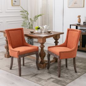 Furniture; Ultra Side Dining Chair;  Thickened fabric chairs with neutrally toned solid wood legs;  Bronze nail head;  Set of 2 - Orange