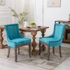 Furniture; Ultra Side Dining Chair;  Thickened fabric chairs with neutrally toned solid wood legs;  Bronze nail head;  Set of 2 - Blue