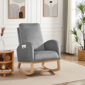 Rocking Chair Mid-Century Modern Rocking Armchair Upholstered Tall Back Accent Glider Rocker - Gray