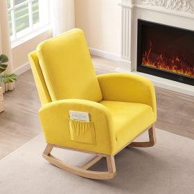 Rocking Chair Mid-Century Modern Rocking Armchair Upholstered Tall Back Accent Glider Rocker - Yellow