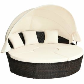 Patio Round Daybed Rattan Furniture Sets with Canopy - as show