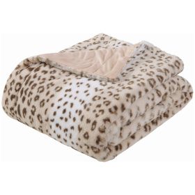 Printed Faux Rabbit Fur Throw; Lightweight Plush Cozy Soft Blanket; 60&quot; x 70&quot;; Sand Leopard (2 Pack Set of 2) - as Pic