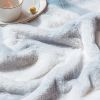 Printed Faux Rabbit Fur Throw; Lightweight Plush Cozy Soft Blanket; 50&quot; x 60&quot;; Grey Strip - as Pic