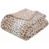 Printed Faux Rabbit Fur Throw; Lightweight Plush Cozy Soft Blanket; 60&quot; x 70&quot;; Sand Leopard - as Pic