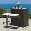 3 Pieces Patio Rattan Wicker Bar Table Stools Dining Set - Beige