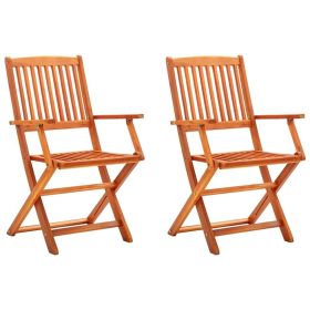 vidaXL Folding Patio Chairs 2 pcs Solid Eucalyptus Wood - Brown