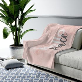 Accent Throw Blankets, Peach Marble Hello Peace Graphic Style Velveteen Plush Blanket - 60" Ã— 80"