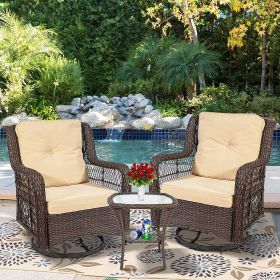 Outdoor Bistro Set 3 Pieces;  Outdoor Resin Wicker Swivel Rocker Patio Chair; Outdoor Rattan Conversation Sets - Khaki