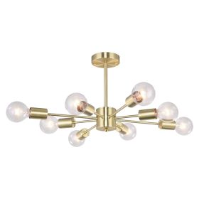 8-Light 61cm Sputnik Semi Flush Mount Ceiling Light Fixture - Gold