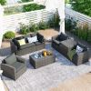 Patio Furniture Sets, 7-Piece Patio Wicker Sofa , Cushions, Chairs , a Loveseat , a Table and a Storage Box - Gray