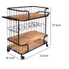 Metal Frame Bar Cart with Wooden Top and 2 Shelves; Black and Brown; DunaWest