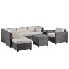 8 Piece Rattan Sectional Seating Group with Cushions, Patio Furniture Sets, Outdoor Wicker Sectional - Beige