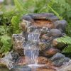 20"Tall Indoor & Outdoor Polyresin Water Feature Cascading Wood Fountain for Garden & Backyard - as Pic