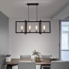 Modern Kitchen Island Light 4-Light Rectangular Chandelier Industrial Hanging Pendant Light Fixture Matte Black with Antique Brass Finish