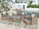 Patio Furniture Set;  4 Piece Outdoor Conversation Set All Weather Wicker Sectional Sofa with Ottoman and Cushions - Gray