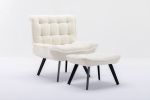 Modern Soft Velvet Fabric Material Large Width Accent Chair Leisure Chair Armchair TV Chair Bedroom Chair With Ottoman Black Legs - White Teddy